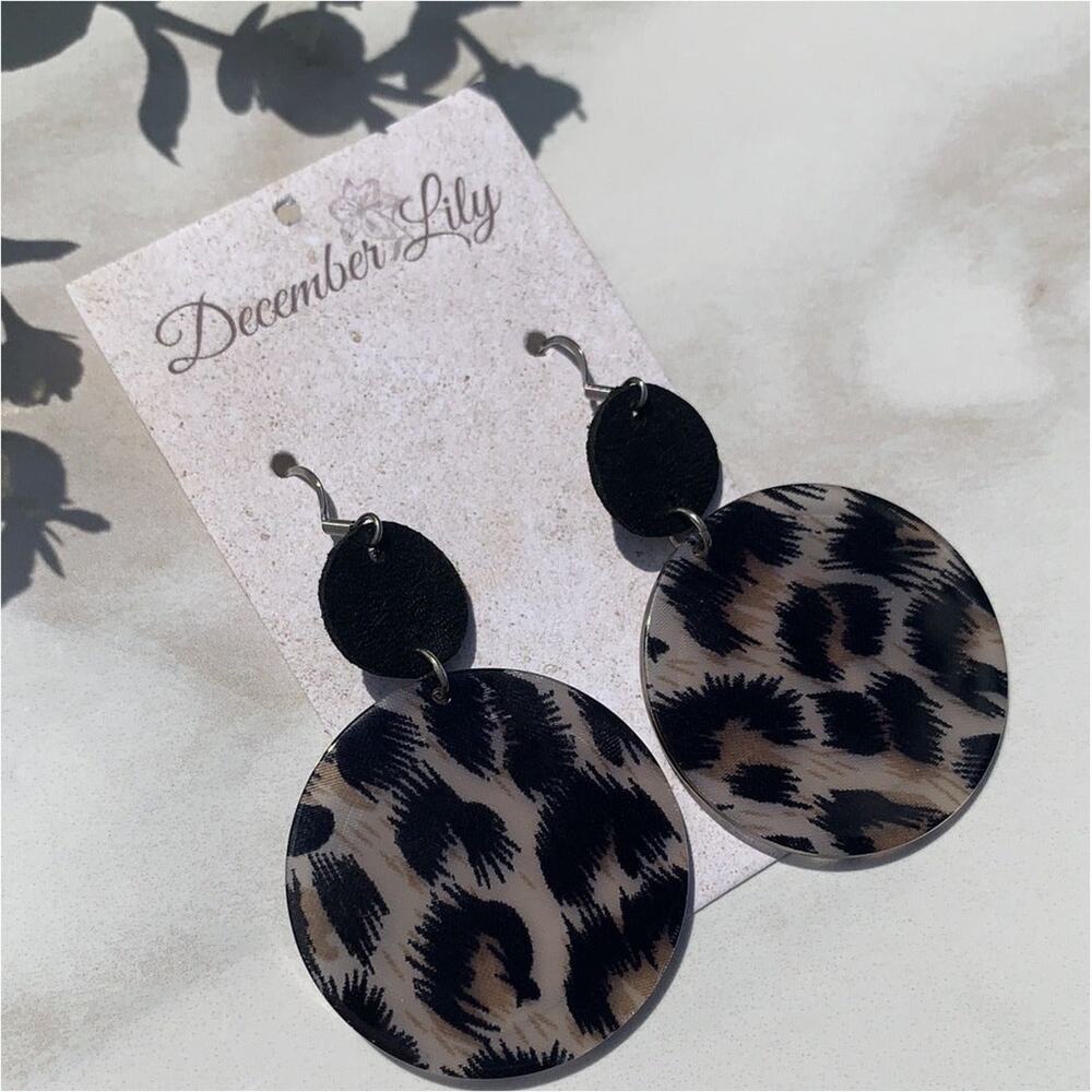 Leopard Double Drop Acrylic/ Leather Earrings